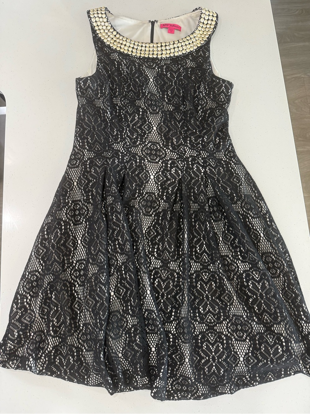 Betsey Johnson Black Dress with Pearl-Embellished Collar